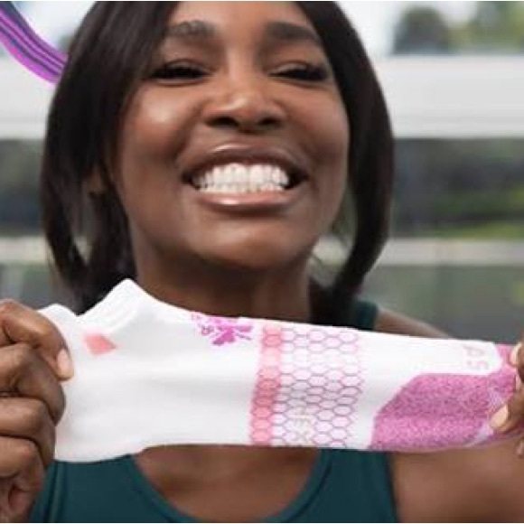 NWT BOMBAS x Venus Williams solid ankle marled toe White and blue Athletic Socks - Picture 7 of 8